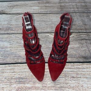 Stuart Weitzman Red Suede Strap Up Heel Sz 6